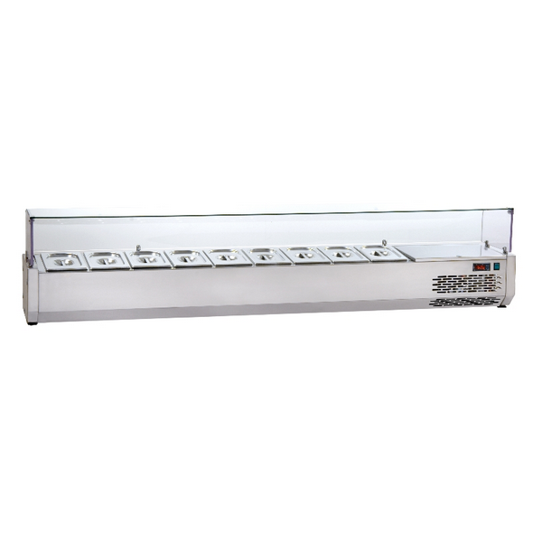 VITRINE RÉFRIGÉRÉE EN ACIER INOXYDABLE POUR PLATEAUX PLATS EN VERRE (9 GN 1/4 cm 203)