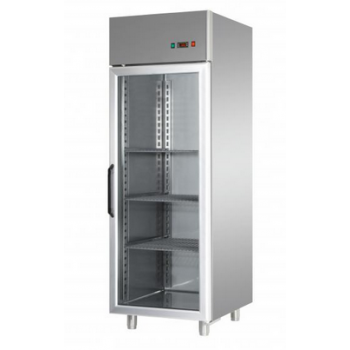 ARMADIO REFRIGERATO GN 2/1 MONOBLOCCO IN ACCIAIO INOX CON PORTA IN VETRO E LUCE NEON INTERNA