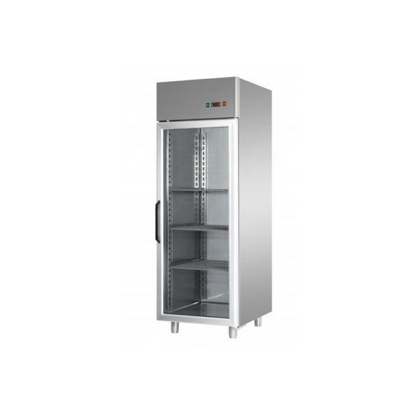 ARMADIO REFRIGERATO GN 2/1 MONOBLOCCO IN ACCIAIO INOX CON PORTA IN VETRO E LUCE NEON INTERNA