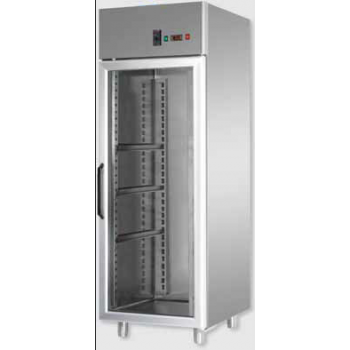ARMADIO REFRIGERATO MONOBLOCCO IN ACCIAIO INOX A TEMPERATURA NORMALE CON PORTA IN VETRO E LUCE NEON INTERNA PER TEGLIE 60x40 cm 