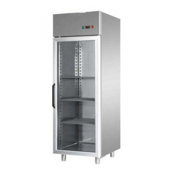 ARMADIO REFRIGERATO MONOBLOCCO IN ACCIAIO INOX CON PORTA IN VETRO E LUCE NEON INTERNA PER TEGLIE 60x40 cm - Temperatura -18 / -22 C