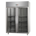 ARMADIO REFRIGERATO GN 2/1 MONOBLOCCO IN ACCIAIO INOX CON 2 PORTE IN VETRO E 1 LUCE NEON INTERNA - Temperatura 0 / 10 C