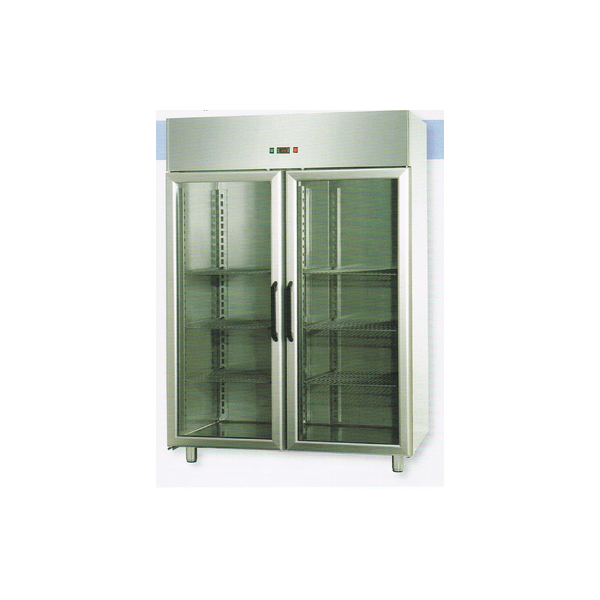 ARMADIO REFRIGERATO GN 2/1 MONOBLOCCO IN ACCIAIO INOX CON 2 PORTE IN VETRO E 1 LUCE NEON INTERNA - Temperatura -18 / -22 C