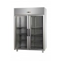 ARMADIO REFRIGERATO MONOBLOCCO IN ACCIAIO INOX CON 2 PORTE IN VETRO E 1 LUCE NEON INTERNA PER TEGLIE 60x40 cm - Temperatura 0 / 10 C