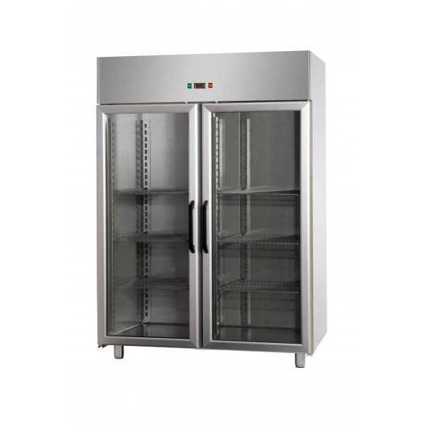 ARMOIRE RÉFRIGÉRÉE MONOBLOC EN ACIER INOXYDABLE AVEC 2 PORTES VITRÉES ET 1 ÉCLAIRAGE INTÉRIEUR AU NÉON POUR PLATEAUX 60x40 cm - Température 0/10 C ARMOIRE RÉFRIGÉRÉE MONOBLOC EN ACIER INOXYDABLE AVEC 2 PORTES VITRÉES ET 1 ÉCLAIRAGE INTÉRIEUR AU NÉON POUR PLATEAUX 60x40 cm - Température 0/10 C