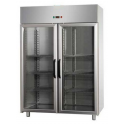 ARMADIO REFRIGERATO MONOBLOCCO IN ACCIAIO INOX CON 2 PORTE IN VETRO E 1 LUCE NEON INTERNA PER TEGLIE 60x40 cm - Temperatura -18 / -22 C