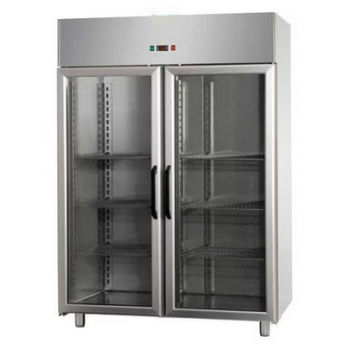 ARMOIRE RÉFRIGÉRÉE MONOBLOC EN ACIER INOXYDABLE AVEC 2 PORTES VITRÉES ET 1 ÉCLAIRAGE INTÉRIEUR AU NÉON POUR PLATEAUX 60x40 cm - 