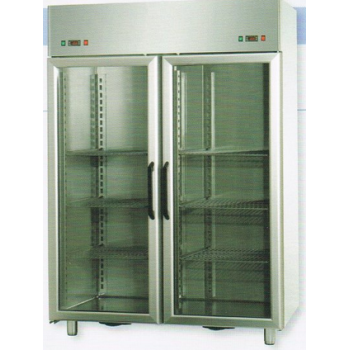 ARMOIRE RÉFRIGÉRÉE COMBINÉE DOUBLE TEMPÉRATURE EN ACIER INOXYDABLE GN 2/1 AVEC 2 PORTES VITRÉES ET 2 ÉCLAIRAGES NÉONS INTERNES -