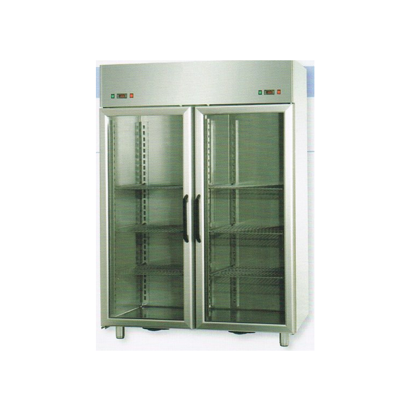 ARMADIO COMBINATO REFRIGERATO GN 2/1 IN ACCIAIO INOX A DOPPIA TEMPERATURA CON 2 PORTE IN VETRO E 2 LUCI NEON INTERNE - Temperatura 0 / 10 C