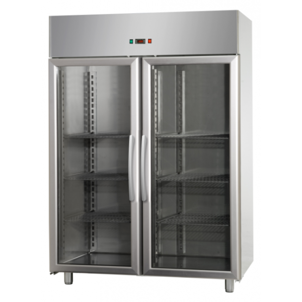 ARMADIO COMBINATO REFRIGERATO GN 2/1 IN ACCIAIO INOX A DOPPIA TEMPERATURA CON 2 PORTE IN VETRO E 2 LUCI NEON INTERNE - Temperature 0 / 10 e -18 / -22 C