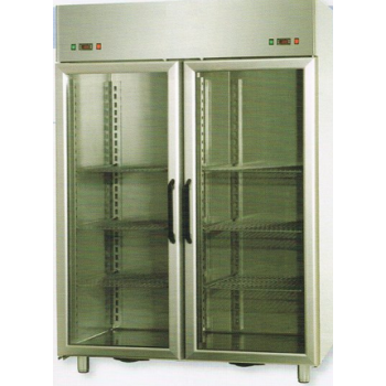 ARMADIO COMBINATO REFRIGERATO GN 2/1 IN ACCIAIO INOX A DOPPIA TEMPERATURA CON 2 PORTE IN VETRO E 2 LUCI NEON INTERNE - Temperatura -18 / -22 C