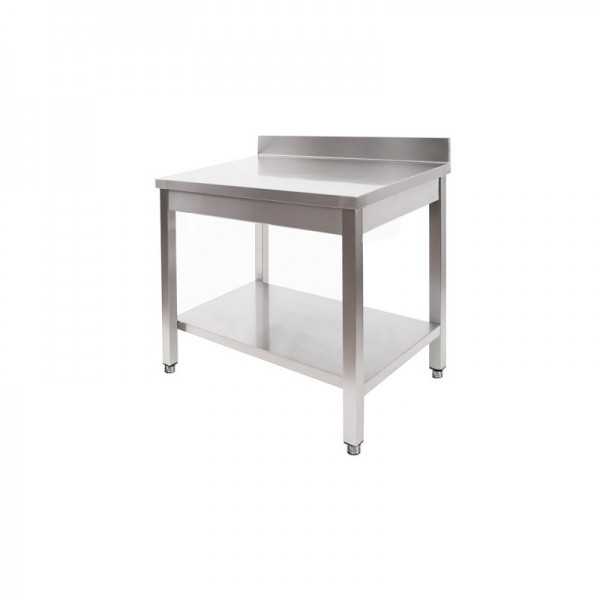 TABLE DE TRAVAIL EN ACIER INOXYDABLE AVEC ÉTAGÈRE ET ÉCRAN ARRIÈRE, PROFONDEUR 70 CM TABLE DE TRAVAIL EN ACIER INOXYDABLE AVEC ÉTAGÈRE ET ÉCRAN ARRIÈRE, PROFONDEUR 70 CM