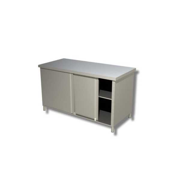TABLE DE TRAVAIL EN ACIER INOXYDABLE AVEC PORTES COULISSANTES, PROFONDEUR 70 CM TABLE DE TRAVAIL EN ACIER INOXYDABLE AVEC PORTES COULISSANTES, PROFONDEUR 70 CM