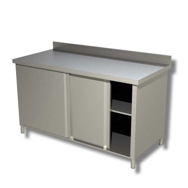 TABLE DE TRAVAIL EN ACIER INOXYDABLE AVEC PORTES COULISSANTES ET PROFONDEUR DE 70 CM À L'ÉTAGE TABLE DE TRAVAIL EN ACIER INOXYDABLE AVEC PORTES COULISSANTES ET PROFONDEUR DE 70 CM À L'ÉTAGE