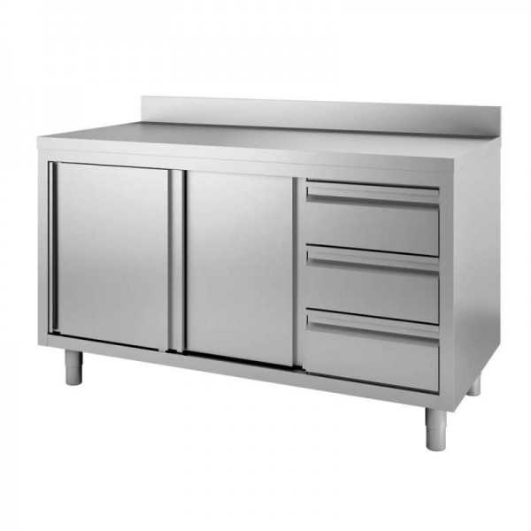 TABLE MEUBLE AVEC PORTES COULISSANTES ET TIROIRS, PROFONDEUR 70 CM, AVEC ÉTAGE TABLE MEUBLE AVEC PORTES COULISSANTES ET TIROIRS, PROFONDEUR 70 CM, AVEC ÉTAGE