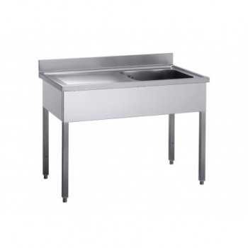 LAVATOIO INOX 1 VASCA+GOCCIOLATOIO CON BASAMENTO SU GAMBE PROFONDITA\' 70 CM