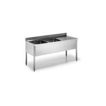 LAVATOIO INOX 2 VASCHE + GOCCIOLATOIO CON BASAMENTO SU GAMBE PROFONDITA\' 70 CM