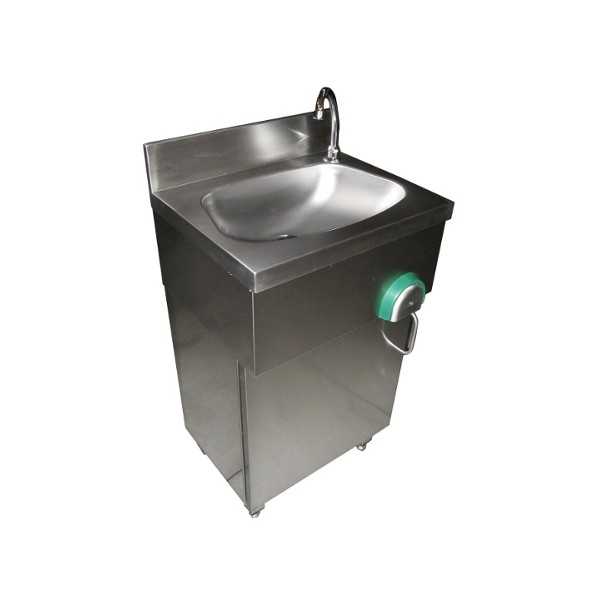 LAVE-MAINS SUR MEUBLE AVEC PORTE EN ACIER INOXYDABLE ET COMMANDE AU GENOU LAVE-MAINS SUR MEUBLE AVEC PORTE EN ACIER INOXYDABLE ET COMMANDE AU GENOU