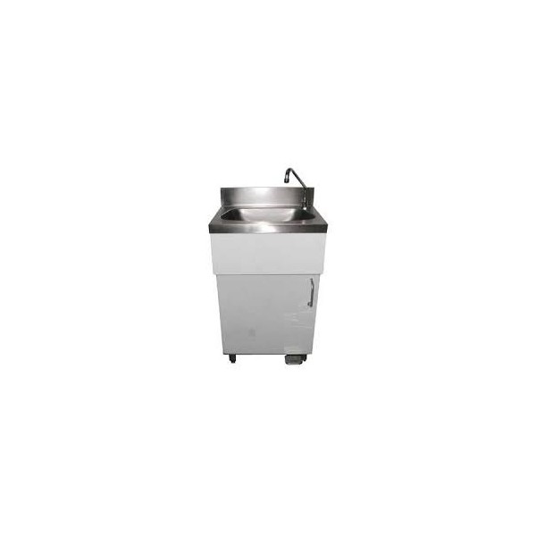 LAVE-MAINS SUR MEUBLE AVEC PORTE EN ACIER INOXYDABLE ET COMMANDE À PÉDALE