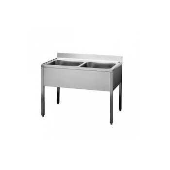 LAVATOIO INOX 2 VASCHE CON BASAMENTO SU GAMBE PROFONDITA\' 70 CM