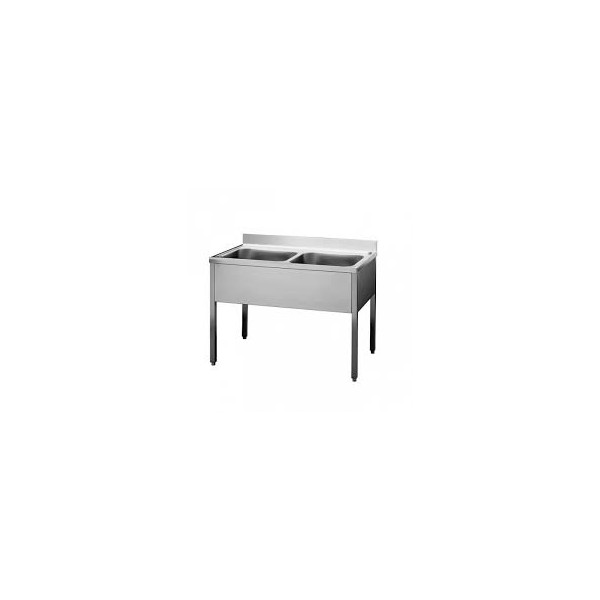 LAVATOIO INOX 2 VASCHE CON BASAMENTO SU GAMBE PROFONDITA\' 70 CM