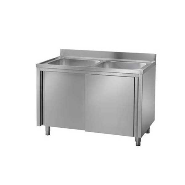 ÉVIER SUR PLACARD EN ACIER INOXYDABLE - PORTES COULISSANTES - 2 LAVABO, PROFONDEUR 70 CM ÉVIER SUR PLACARD EN ACIER INOXYDABLE - PORTES COULISSANTES - 2 LAVABO, PROFONDEUR 70 CM