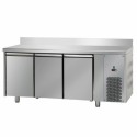 TAVOLO REFRIGERATO GN 1/1 A TEMPERATURA NORMALE 3 PORTE CON PIANO IN ACCIAIO INOX E ALZATINA