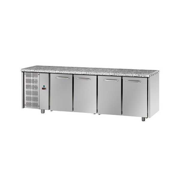 TABLE RÉFRIGÉRÉE GN 1/1 À TEMPÉRATURE NORMALE AVEC 4 PORTES ET PLAN DE TRAVAIL EN GRANIT TABLE RÉFRIGÉRÉE GN 1/1 À TEMPÉRATURE NORMALE AVEC 4 PORTES ET PLAN DE TRAVAIL EN GRANIT