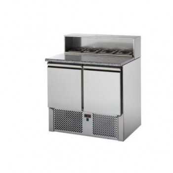 SALADETTE 2 PORTE CON PIANO IN GRANITO E ALZATA IN ACCIAIO INOX PREDISPOSTA PER 5 VASCHETTE GN 1/6