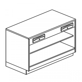 BANCO CASSA COMPLETO DI CASSETTO DI SERVIZIO E CASSETTO CON CHIAVE SU VANO A GIORNO CON RIPIANO INTERMEDIO - L.125 x H.95 cm