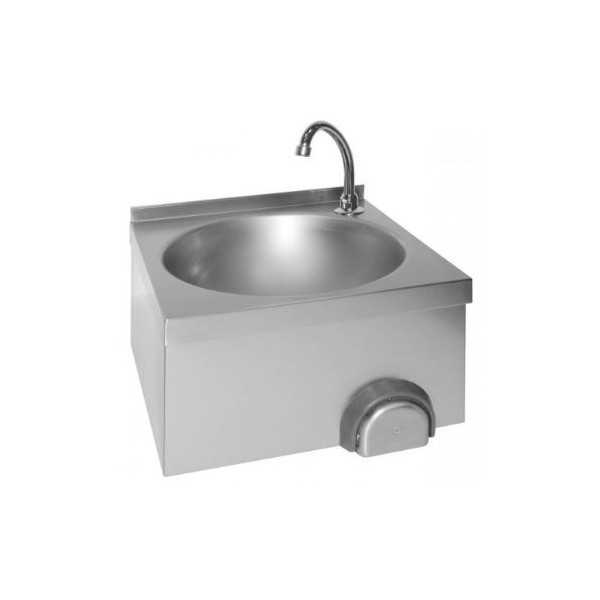 LAVE-MAINS MURAL EN ACIER INOXYDABLE AVEC COMMANDE AU GENOU ET ROBINET LAVE-MAINS MURAL EN ACIER INOXYDABLE AVEC COMMANDE AU GENOU ET ROBINET