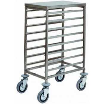 CARRELLO PORTATEGLIE IN ACCIAIO INOX - 8 TEGLIE GN 1/1