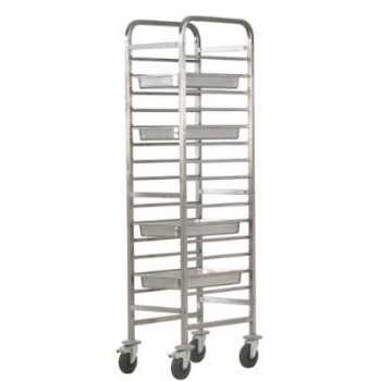 CARRELLO PORTATEGLIE IN ACCIAIO INOX RINFORZATO - 14 TEGLIE GN 1/1