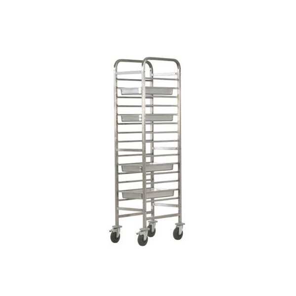 CHARIOT PORTE-PLATEAUX RENFORCÉ EN ACIER INOXYDABLE - 14 PLATEAUX GN 1/1 CHARIOT PORTE-PLATEAUX RENFORCÉ EN ACIER INOXYDABLE - 14 PLATEAUX GN 1/1