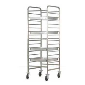 CARRELLO PORTATEGLIE IN ACCIAIO INOX RINFORZATO - 14 TEGLIE GN 2/1