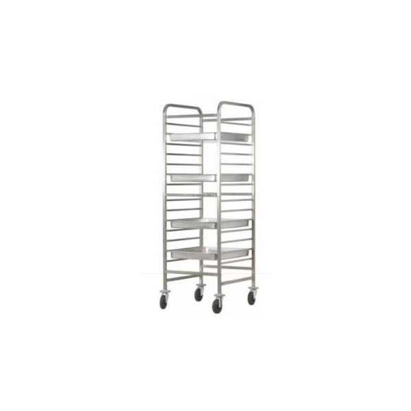 CARRELLO PORTATEGLIE IN ACCIAIO INOX RINFORZATO - 14 TEGLIE GN 2/1