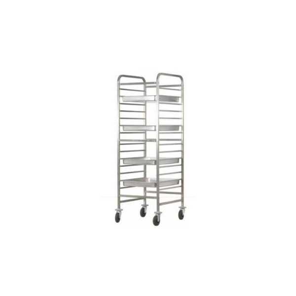 CHARIOT PORTE-PLATEAUX RENFORCÉ EN ACIER INOXYDABLE - 14 PLATEAUX GN 2/1 CHARIOT PORTE-PLATEAUX RENFORCÉ EN ACIER INOXYDABLE - 14 PLATEAUX GN 2/1