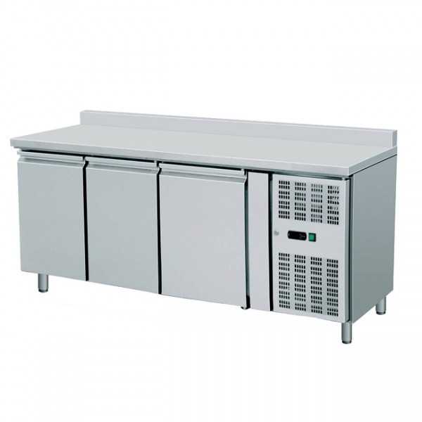 COMPTOIR RÉFRIGÉRÉ VENTILÉ EN ACIER GN 1/1 - 3 PORTES AVEC ÉTAGÈRE