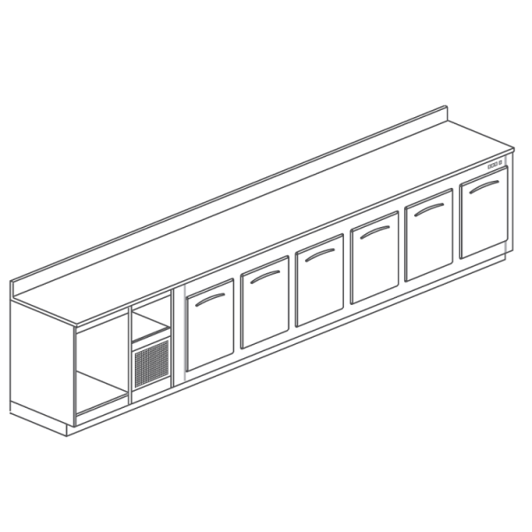 COMPTOIR DE BAR RÉFRIGÉRÉ EN ACIER INOXYDABLE À 6 COMPARTIMENTS - L.400 cm