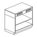 BANCO CASSA COMPLETO DI CASSETTO DI SERVIZIO E CASSETTO CON CHIAVE SU VANO A GIORNO CON RIPIANO INTERMEDIO - L.100 x H.111 cm