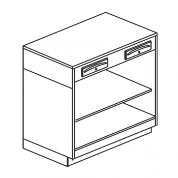 BANCO CASSA COMPLETO DI CASSETTO DI SERVIZIO E CASSETTO CON CHIAVE SU VANO A GIORNO CON RIPIANO INTERMEDIO - L.100 x H.111 cm