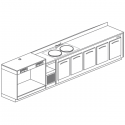 BANCO REFRIGERATO CON 5 VANI, PIANO MACCHINA CAFFÈ E LAVELLO - L.400 cm