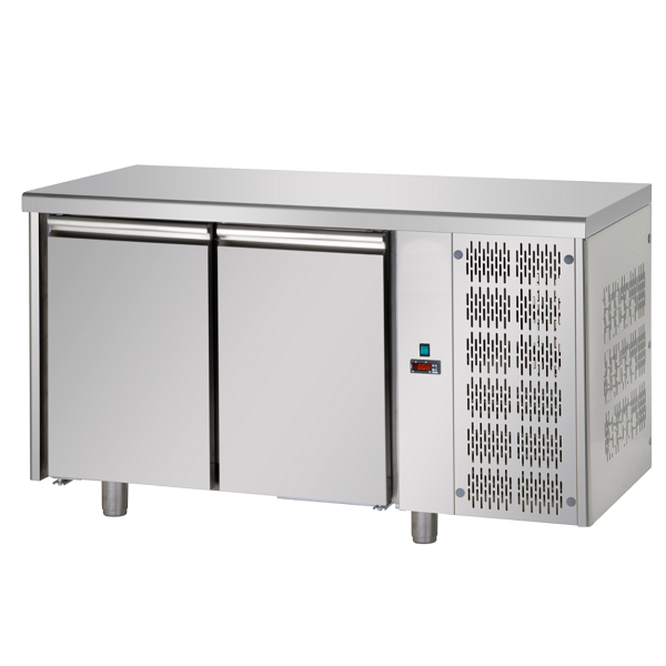 TAVOLO REFRIGERATO IN ACCIAIO INOX CON 2 PORTE - P.60 cm