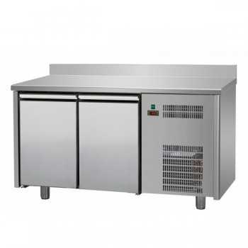 TAVOLO REFRIGERATO IN ACCIAIO INOX CON 2 PORTE CON ALZATINA - P.60 cm