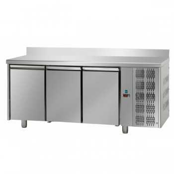 TAVOLO REFRIGERATO IN ACCIAIO INOX CON 3 PORTE E ALZATINA PER TEGLIE 60x40 cm- P.80 cm