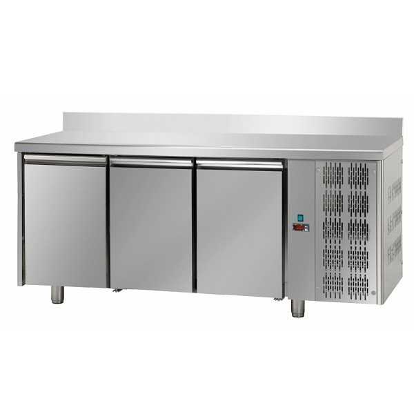 TAVOLO REFRIGERATO IN ACCIAIO INOX CON 3 PORTE E ALZATINA PER TEGLIE 60x40 cm- P.80 cm