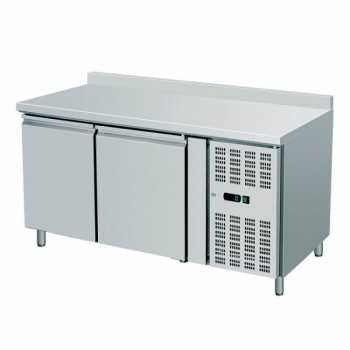 TAVOLO REFRIGERATO IN ACCIAIO INOX A 2 PORTE CON ALZATINA PER TEGLIE 60x40 cm - P.80 cm