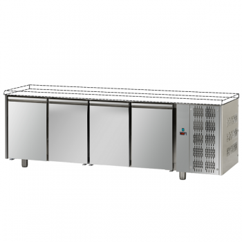 TAVOLO REFRIGERATO IN ACCIAIO INOX CON 4 PORTE SENZA PIANO DI LAVORO PER TEGLIE 60x40 cm- P.80 cm