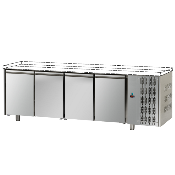 TABLE RÉFRIGÉRÉE EN INOX 4 PORTES SANS PLAN DE TRAVAIL POUR PLATEAUX 60x40 cm - D.80 cm