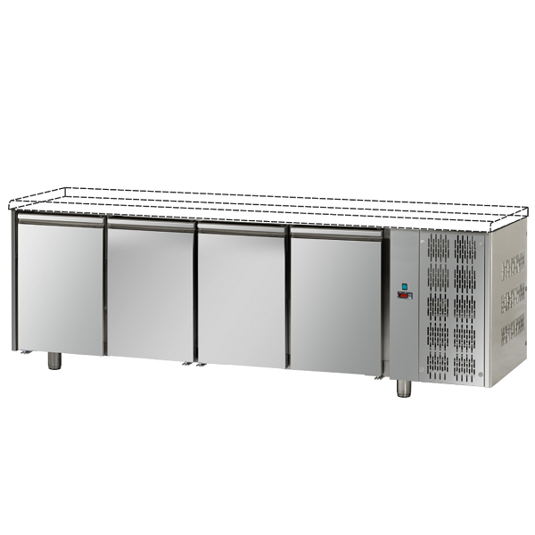 TAVOLO REFRIGERATO IN ACCIAIO INOX CON 4 PORTE SENZA PIANO DI LAVORO PER TEGLIE 60x40 cm- P.80 cm